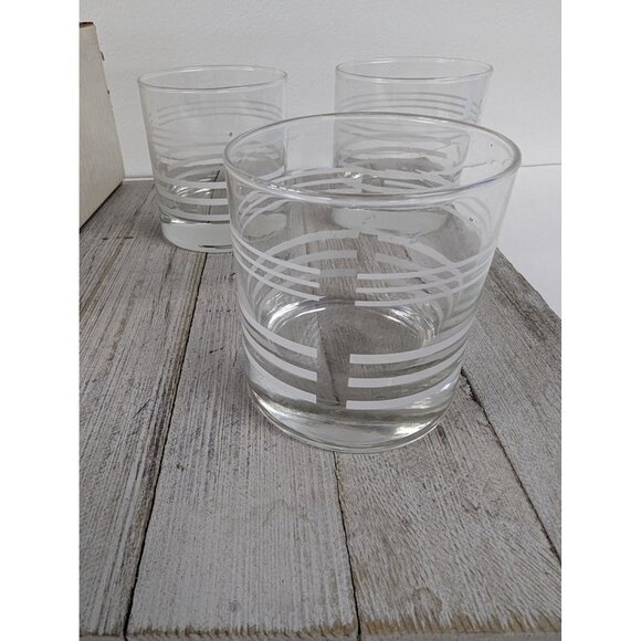 Fiesta Vintage Ice White Set of 3 Double Old Fashion Striped Glasses Original Bo - Picture 5 of 6